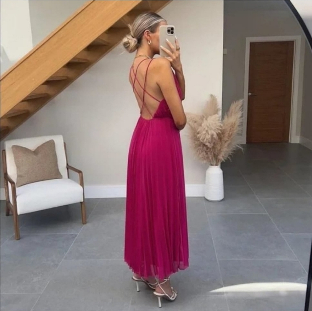 Zara Pleated Pink Dress Size S NWT - Picture 10 of 16